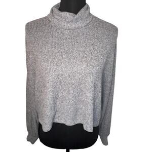 Hollister ladies sz small rib cropped balloon sleeve turtleneck sweater logo